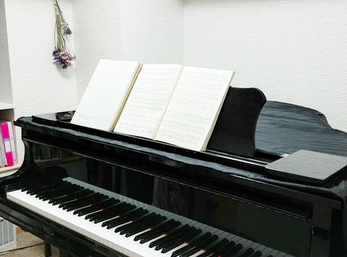 音大出身のYさんが東京から持参したグランドピアノを設置した防音室。「JRのコンテナで運びました。新居でも時々弾いています」