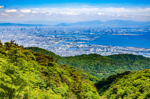 六甲山頂から眺める兵庫県芦屋市