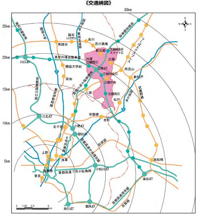 三郷市の交通圏図